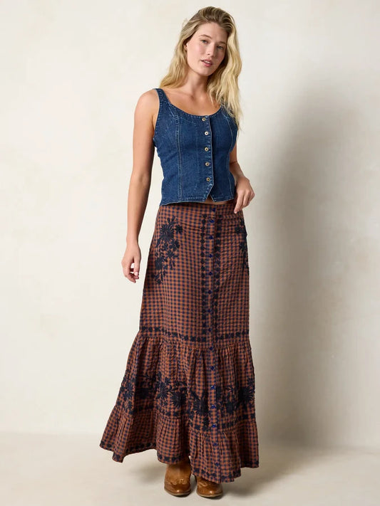 Free Fallin' Embroidered Cotton Maxi Skirt