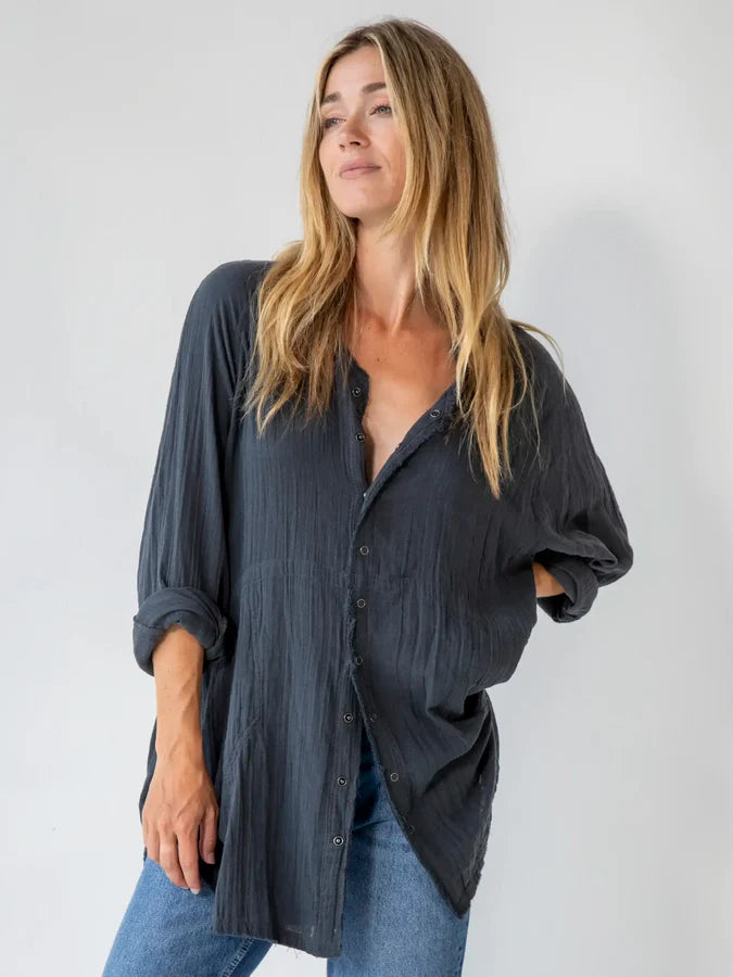 Laid Back Cotton Button Down Top