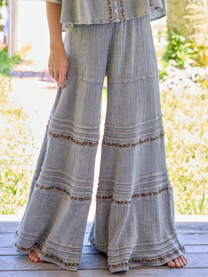 Patti Embroidered Cotton Palazzo Pants