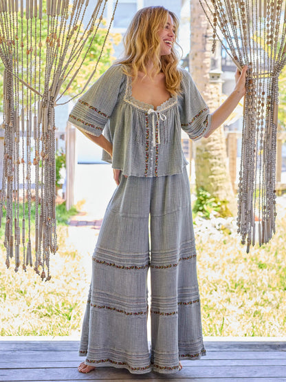 Patti Embroidered Cotton Palazzo Pants