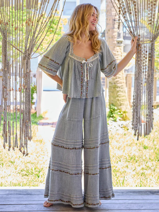 Patti Embroidered Cotton Palazzo Pants