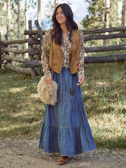 Abilene Embroidered Cotton Maxi Skirt