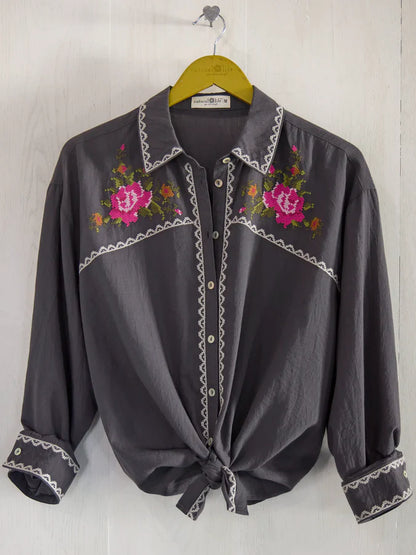 Round Top Embroidered Button Down