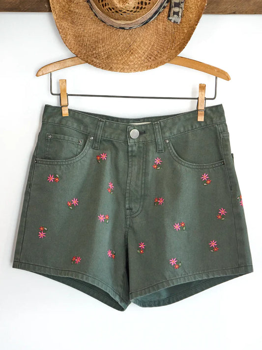 Embroidered Cotton Denim Shorts