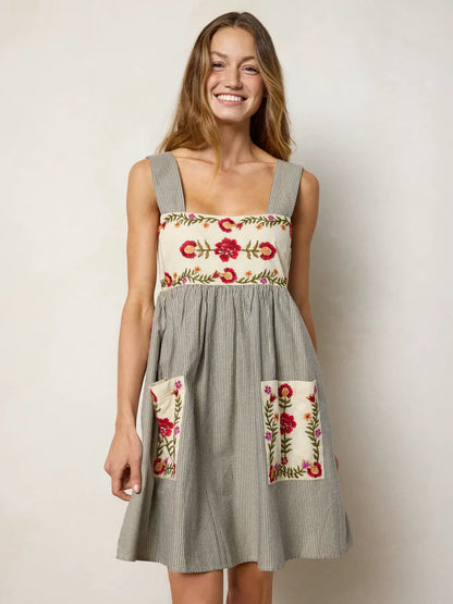 Memory Lane Smocked Cotton Embroidered Mini Dress