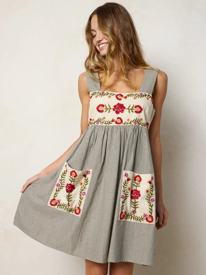 Memory Lane Smocked Cotton Embroidered Mini Dress