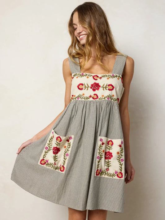 Memory Lane Smocked Cotton Embroidered Mini Dress