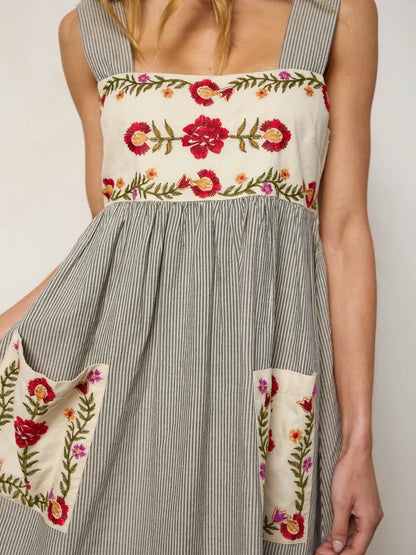 Memory Lane Smocked Cotton Embroidered Mini Dress