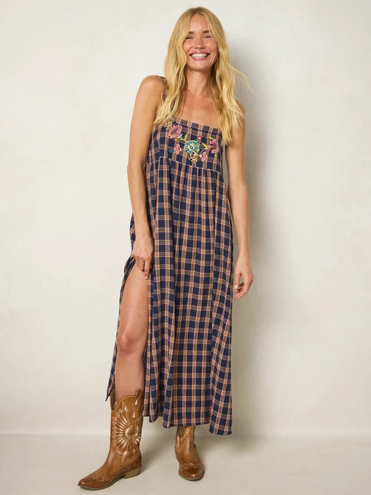 Patti Embroidered Cotton Flannel Maxi Dress