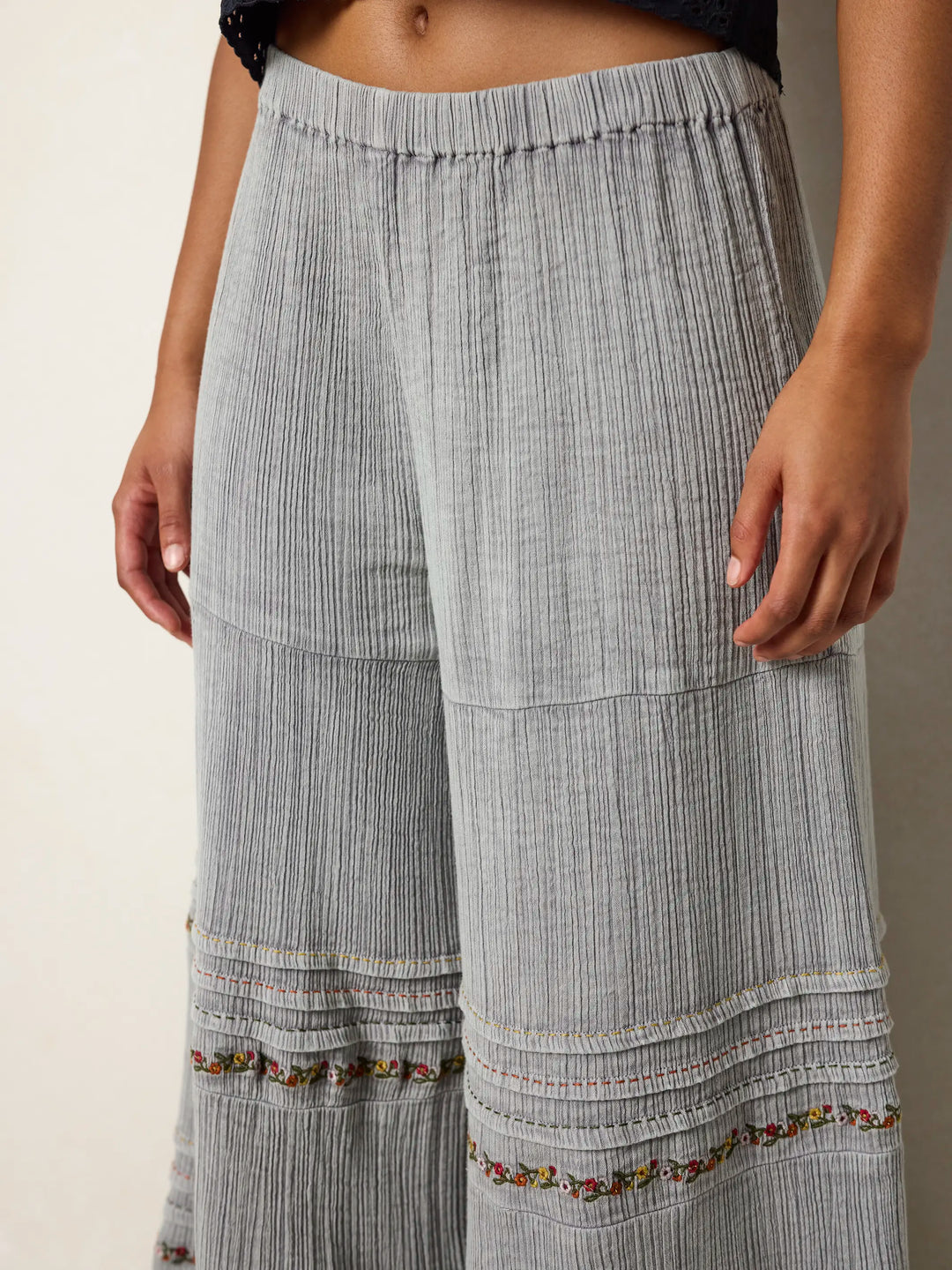 Patti Embroidered Cotton Palazzo Pants