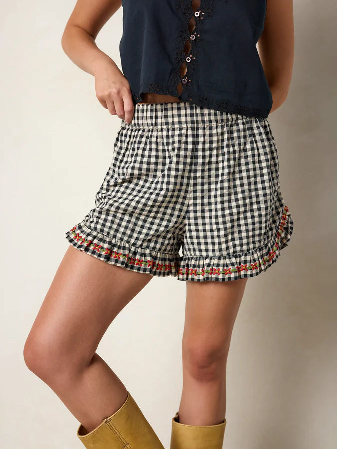 Get Up & Go Embroidered Cotton Shorts