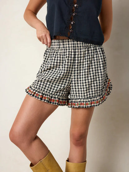 Get Up & Go Embroidered Cotton Shorts