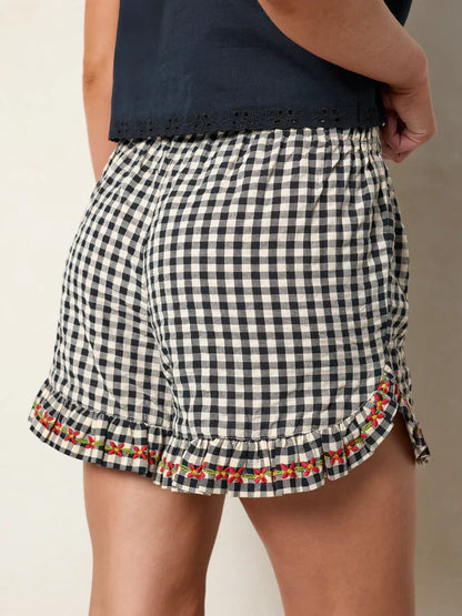 Get Up & Go Embroidered Cotton Shorts