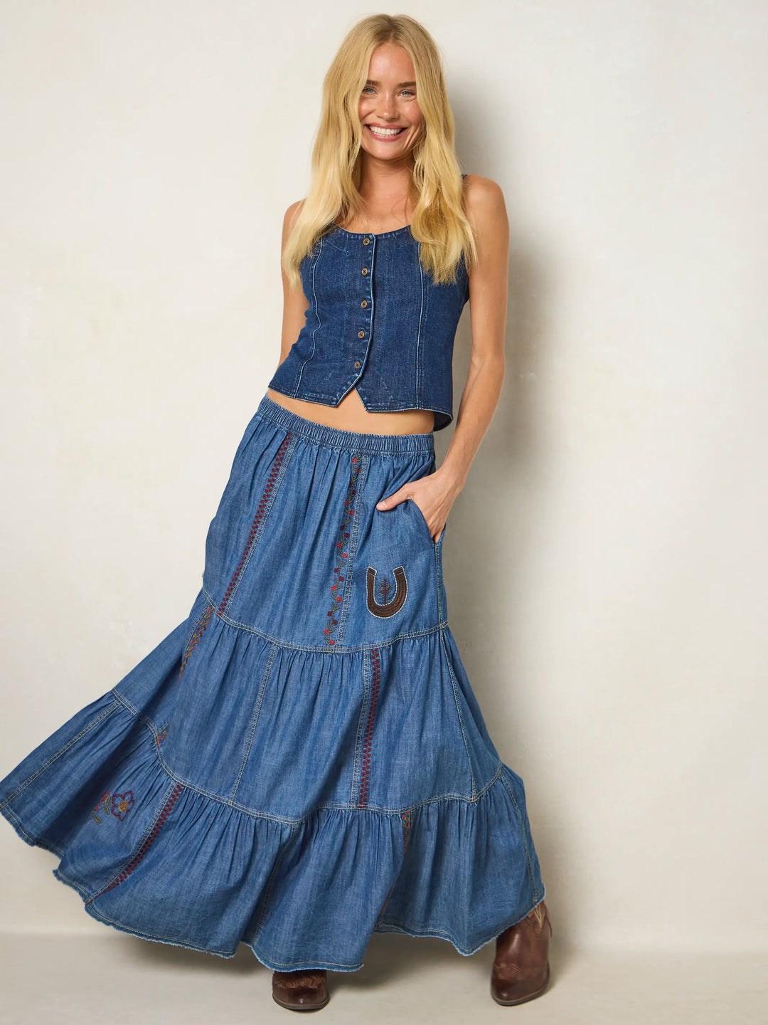Abilene Embroidered Cotton Maxi Skirt