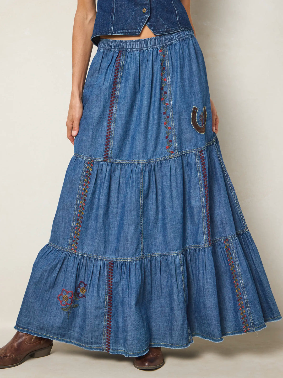 Abilene Embroidered Cotton Maxi Skirt