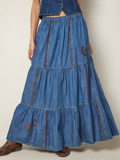 Abilene Embroidered Cotton Maxi Skirt