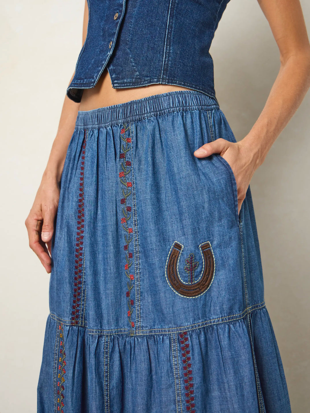 Abilene Embroidered Cotton Maxi Skirt
