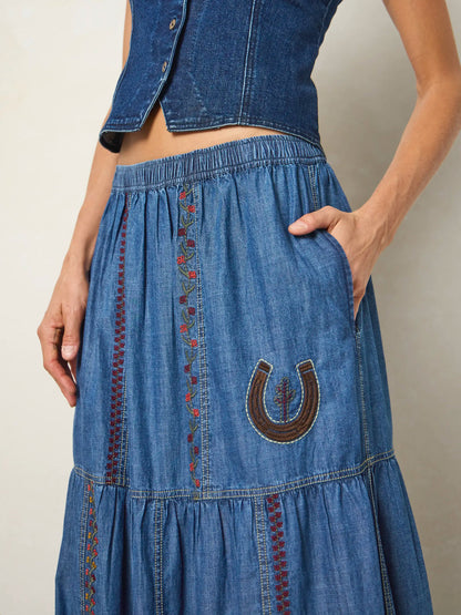 Abilene Embroidered Cotton Maxi Skirt